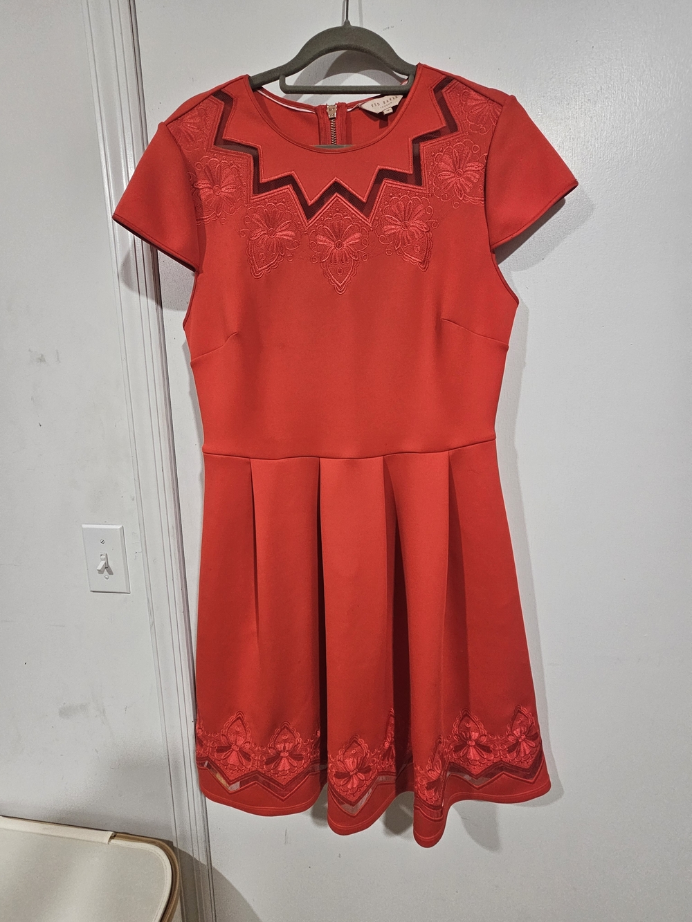 Ted Baker London Red Embroidered Fit & Flare Midi Dress